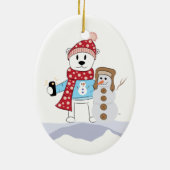 Polair Beer en Snowman-kerstversiering Keramisch Ornament (Achterkant)