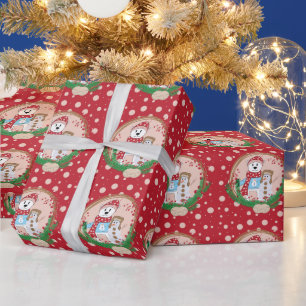 Polair Beer en Snowman Polka Dots Pattern  Cadeaupapier