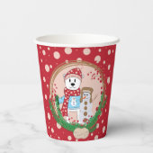 Polair Beer en Snowman Red en Roze Kerstmis  Papieren Bekers (Achterkant)