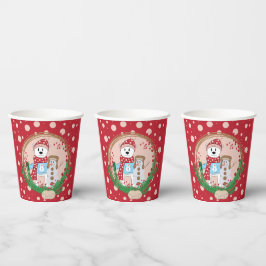 Polair Beer en Snowman Red en Roze Kerstmis Papieren Bekers