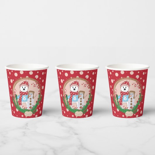 Polair Beer en Snowman Red en Roze Kerstmis  Papieren Bekers (Multi)
