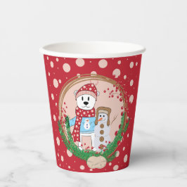 Polair Beer en Snowman Red en Roze Kerstmis  Papieren Bekers