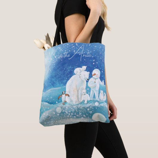 Polair Beer, Fox, Penguin en Snowman Save the Arct Tote Bag (Dichtbij)