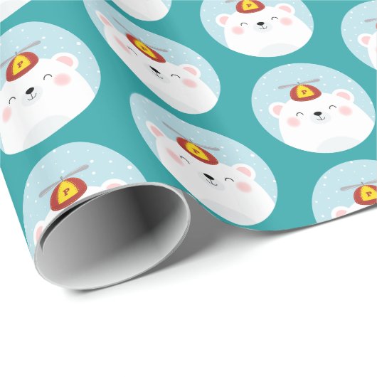 Polair Beer in een Propeller Pet Patroon Cadeaupapier (Rol Hoek)