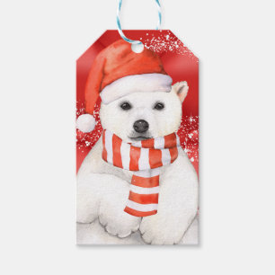 polair beer in een santa - pet - sneeuwvlokken met cadeaulabel