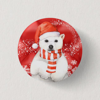 polair beer in een santa - pet - sneeuwvlokken met ronde button 3,2 cm