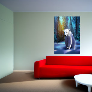 Polair beer in het sneeuwwoud AI Art Poster