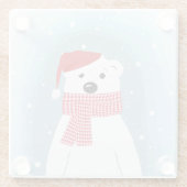 Polair beer in Santa hat, gepersonaliseerd Glazen Onderzetter (Achterkant)