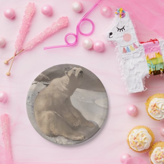 Polair beer in sneeuw  illustratie papieren bordje (Feest)