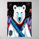 Polair beer in uniform en vuurwerk | AI Art. Poster (Voorkant)