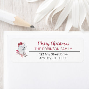 Polair Beer   Kerstkerstfamilie in Santa Hat Merry Etiket