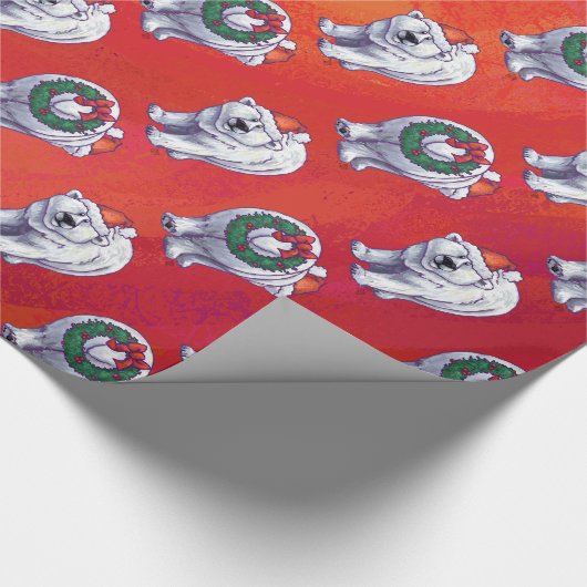 Polair Beer Kerstmis op rood Cadeaupapier (Hoek)