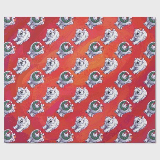 Polair Beer Kerstmis op rood Cadeaupapier (Vlak)