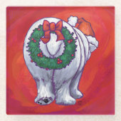 Polair Beer Kerstmis op rood Glazen Onderzetter (Voorkant)