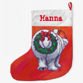 Polair Beer Kerstmis op rood Grote Kerstsok (Achterkant)