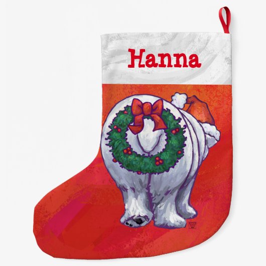 Polair Beer Kerstmis op rood Grote Kerstsok (Achterkant)