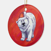 Polair Beer Kerstmis op rood Keramisch Ornament (Links)