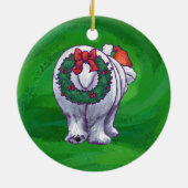 Polair Beer Kerstmis op rood Keramisch Ornament (Achterkant)