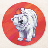 Polair Beer Kerstmis op rood Ronde Kartonnen Onderzetter (Voorkant)