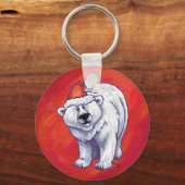 Polair Beer Kerstmis op rood Sleutelhanger (Voorkant)