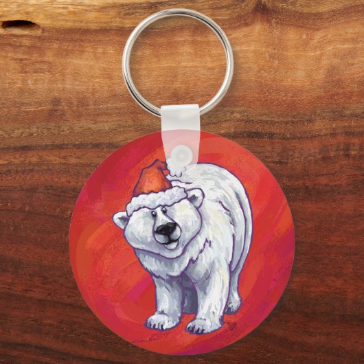 Polair Beer Kerstmis op rood Sleutelhanger (Voorkant)