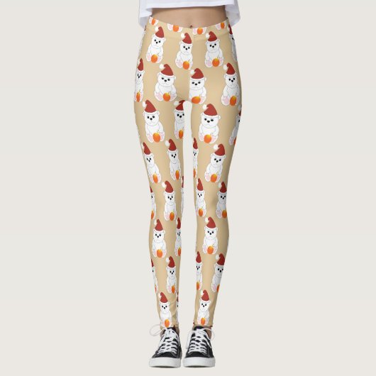 Polair beer met beige kerstversiering leggings (Voorkant)