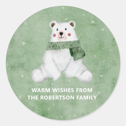 Polair Beer met een groene scarf laat de sneeuwvak Ronde Sticker (Voorkant)