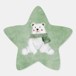 Polair Beer met een groene scarf laat de sneeuwvak Ster Sticker