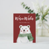 Polair Beer met een groene scarf laat het sneeuwen Feestdagenkaart (Staand voorkant)