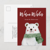 Polair Beer met een groene scarf laat het sneeuwen Feestdagenkaart (Voorkant / Achterkant)