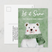 Polair Beer met een groene scarf laat het sneeuwen Feestdagenkaart (Voorkant / Achterkant)