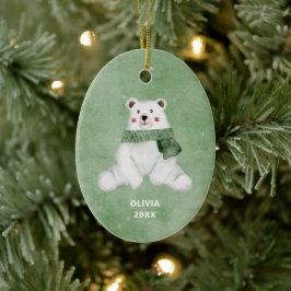 Polair Beer met groene kerst Keramisch Ornament