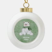 Polair Beer met groene kerst Keramische Bal Ornament (Voorkant)