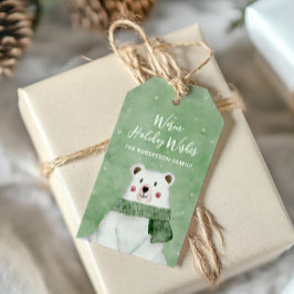 Polair Beer met groene scarf Warm Holiday Wishes Cadeaulabel