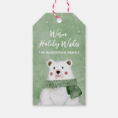 Polair Beer met groene scarf Warm Holiday Wishes Cadeaulabel (Voorkant)