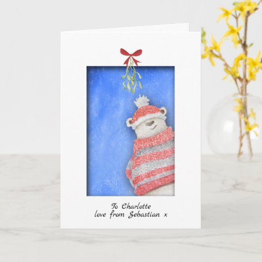 Polair Beer met kerstmis met mistletoe Kaart (Gele Bloem)