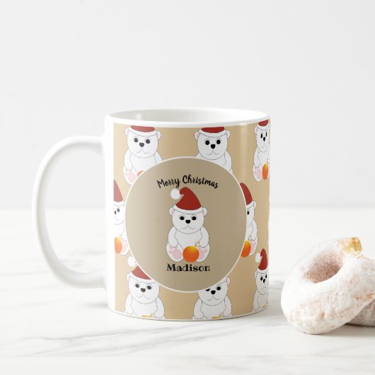 Polair beer met kerstversiering Personaliseren Koffiemok (Met donut)