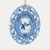 Polair Beer met Navy Blue Scarf en Snowflakes Keramisch Ornament (Rechts)