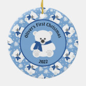 Polair Beer met Navy Blue Scarf en Snowflakes Keramisch Ornament (Achterkant)