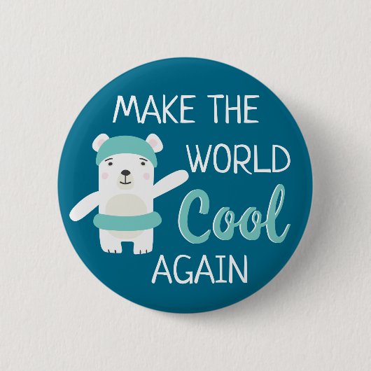 Polair beer met zwemring tegen opwarming van de aa ronde button 5,7 cm (Voorkant)