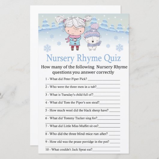 polair beer Nursery Rhyme Quiz baby shower game (Voorkant / Achterkant)