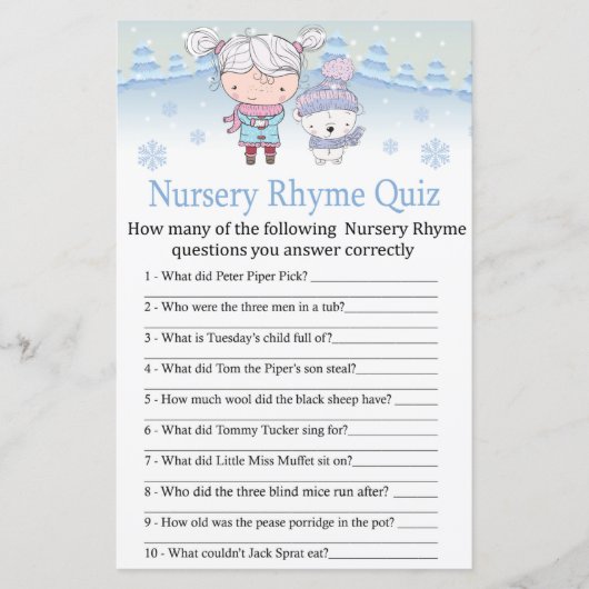 polair beer Nursery Rhyme Quiz baby shower game (Voorkant)