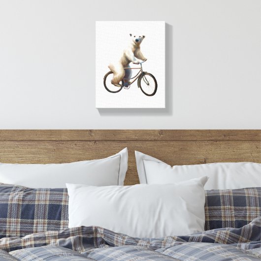 Polair Beer op fiets Canvas Afdruk (Insitu (Slaapkamer))