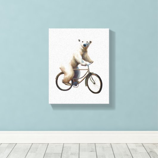 Polair Beer op fiets Canvas Afdruk (Insitu (Houten vloer))
