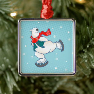 Polair beer op schaatsen metalen ornament