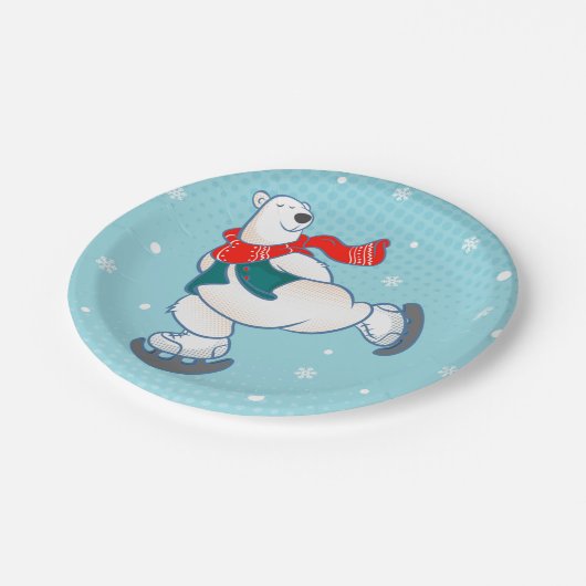 Polair beer op schaatsen papieren bordje (Gekanteld)