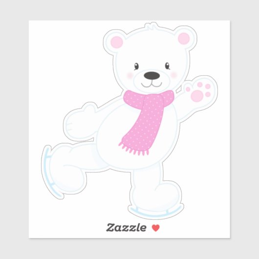 Polair Beer, wit Beer, ijsschaatsen, Beer Sticker (Vel)