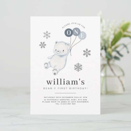 Polaire Beer Balloons 1e verjaardag uitnodiging (Staand voorkant)