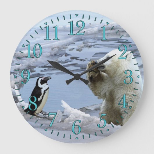 Polaire Beer Cub & Penguin Best Friends Wall Clock Grote Klok (Voorkant)