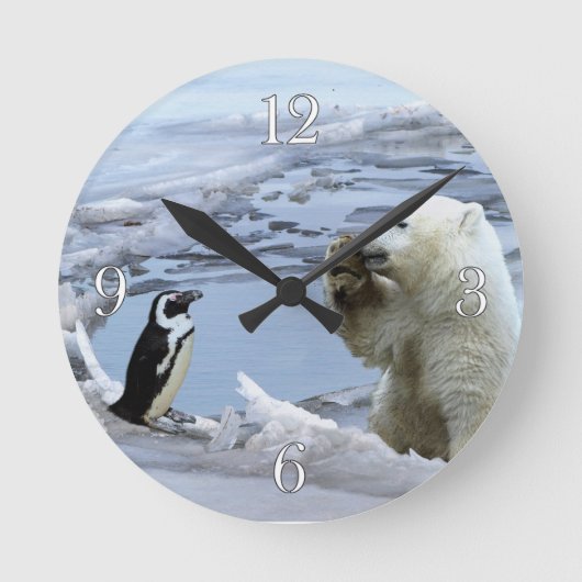Polaire Beer Cub & Penguin Best Friends Wall Clock Ronde Klok (Voorkant)